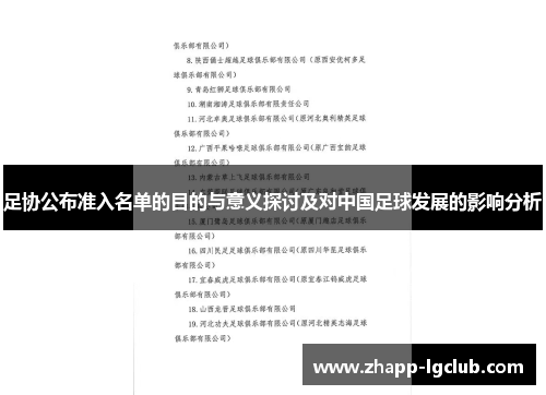 足协公布准入名单的目的与意义探讨及对中国足球发展的影响分析